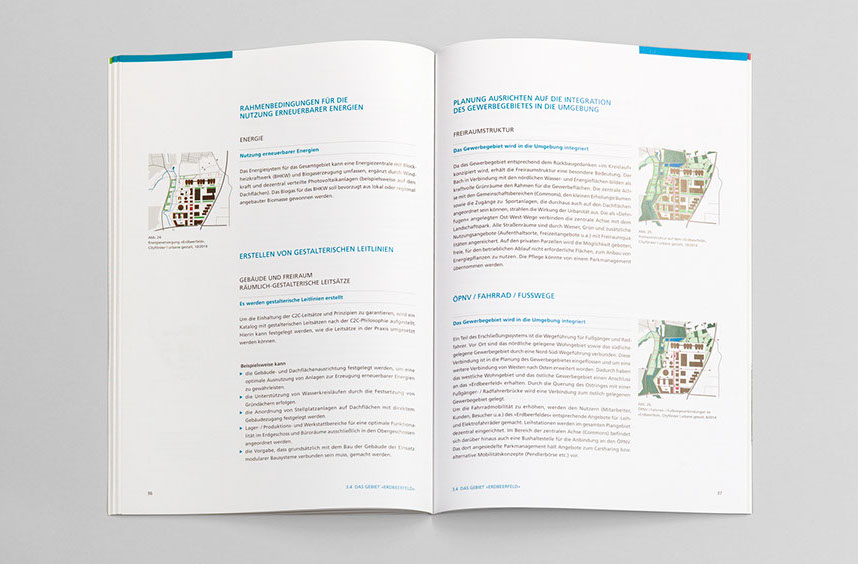 Broschuere für die Stadt Bielefeld und der WEGE mbH, C2-bizz, Doppelseite Leitlinien 
